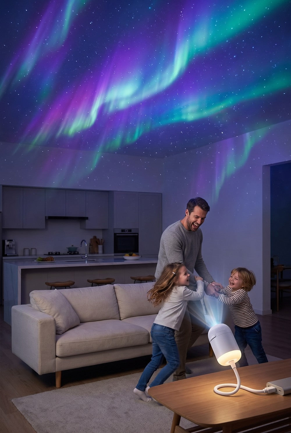 Northern lights across a ceiling